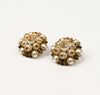Vintage Gold Tone & White Faux Pearl Cluster Clip On Earrings