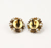 Vintage Gold Tone & White Faux Pearl Cluster Clip On Earrings