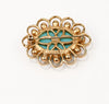 Vintage Gold Tone & Turquoise Cabochon SARAH COVNENTRY Faux Pearl Brooch