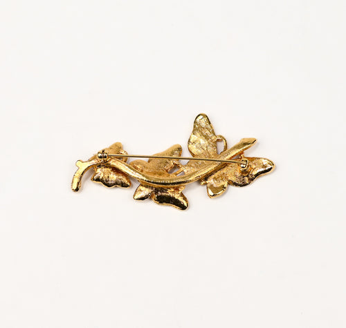 Vintage Gold Tone & Pink Enamel Rhinestone 3 Butterfly Brooch