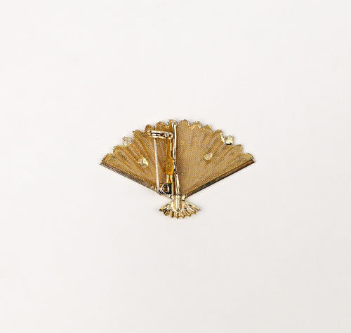 Vintage Gold Tone Handheld Mesh Fan Brooch