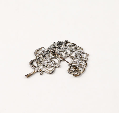 Vintage Silver Tone Rhinestone Feather Plume Brooch