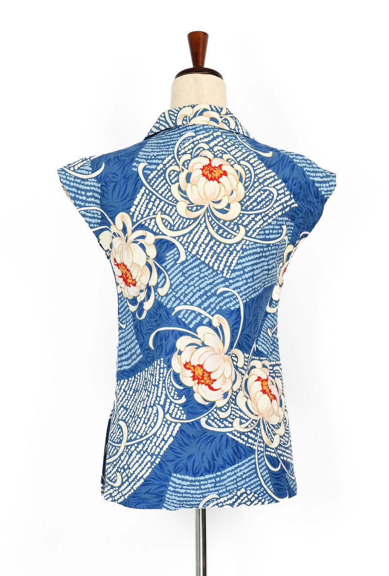 Vintage 70s Blue HILO HATTIE'S Hawaiian Button Up Top - 8