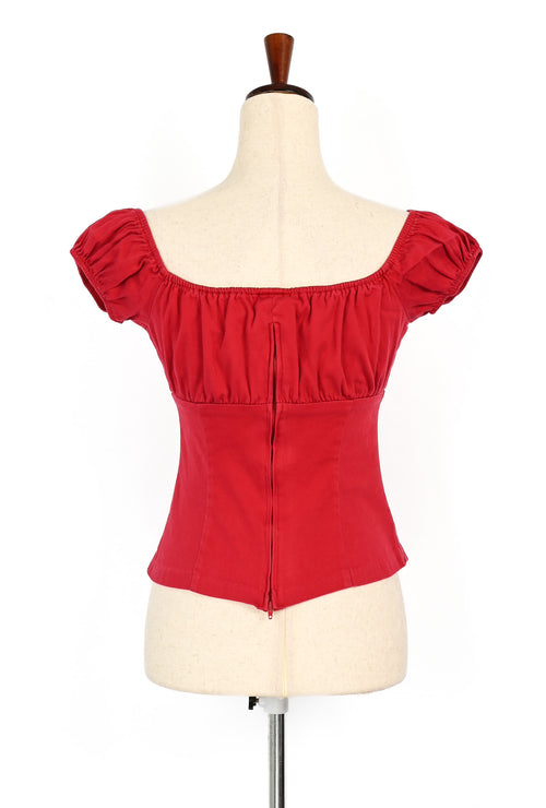 Red Pinup Off the Shoulder Peasant Top
