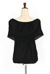 Vintage 70s Black Embroidered Off the Shoulder Mexican Top
