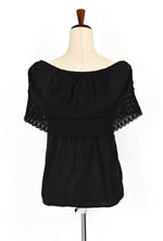 Vintage 70s Black Embroidered Off the Shoulder Mexican Top
