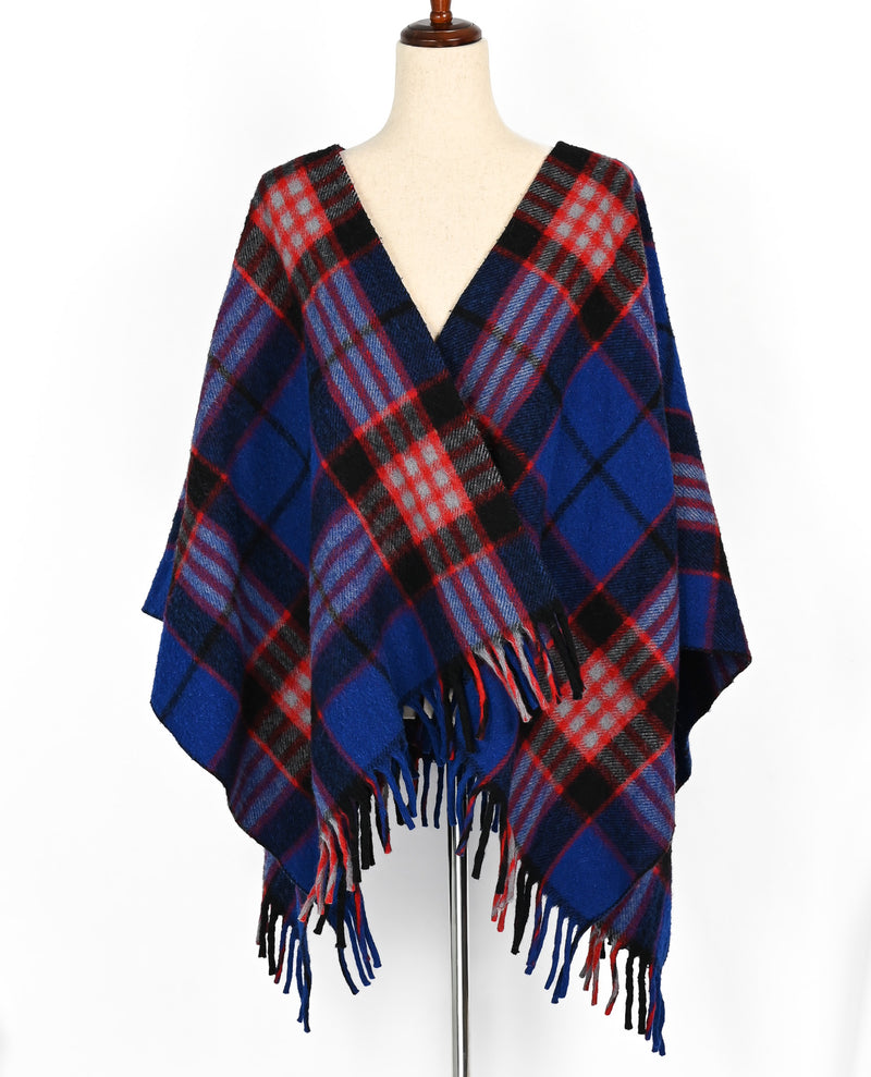 RARE Vintage Blue & Red Plaid AMANA WOOLEN MILLS Wool Shawl Wrap