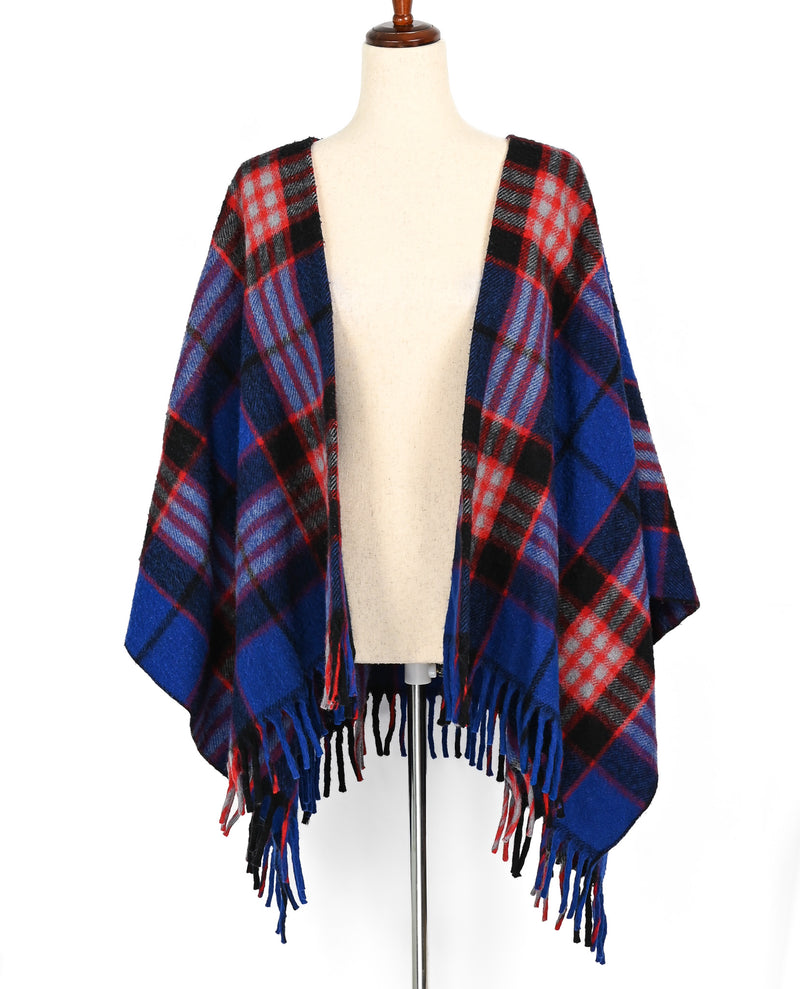 RARE Vintage Blue & Red Plaid AMANA WOOLEN MILLS Wool Shawl Wrap