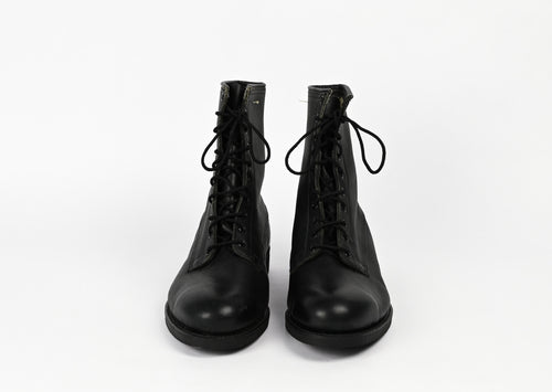 Vintage Black 1987 ADDISON SHOE COMP. 10 Hole Military Combat Boots - 9 XW