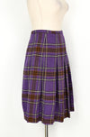Vintage 70s Purple Plaid GARLAND Pleated Wool High Waisted Skirt