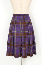 Vintage 70s Purple Plaid GARLAND Pleated Wool High Waisted Skirt