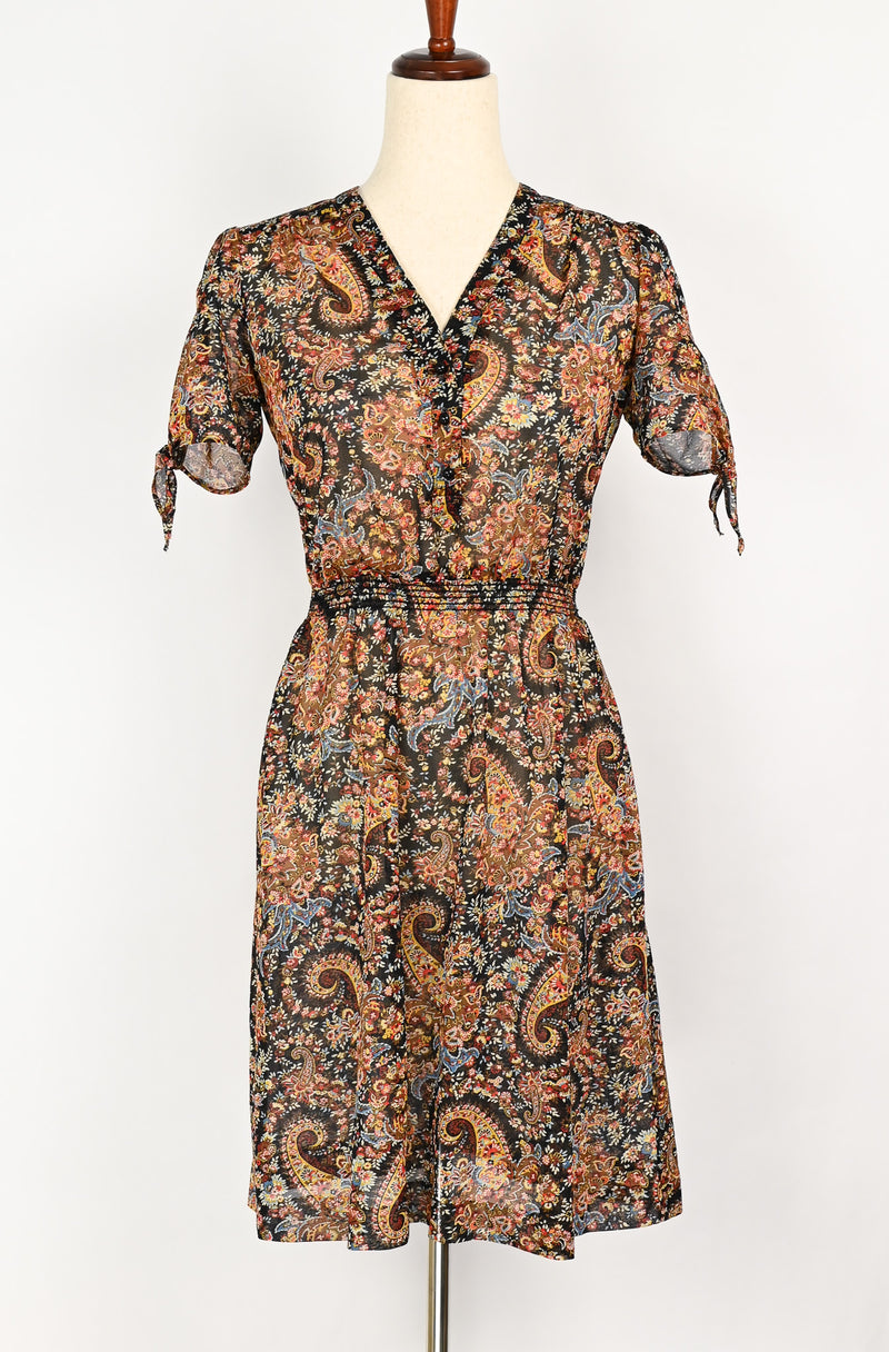 Vintage 70s Paisley CHIPPER CALIFORNIA Sheer Fit & Flare Short Sleeve   Barrio Boutique