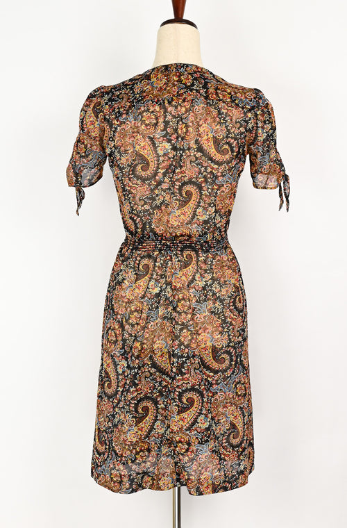 Vintage 70s Paisley CHIPPER CALIFORNIA Sheer Fit & Flare Short Sleeve Dress