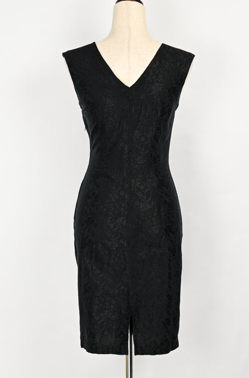 Vintage 80s/90s Black Floral ESPRIT Shift Midi Shift Dress - 7/8