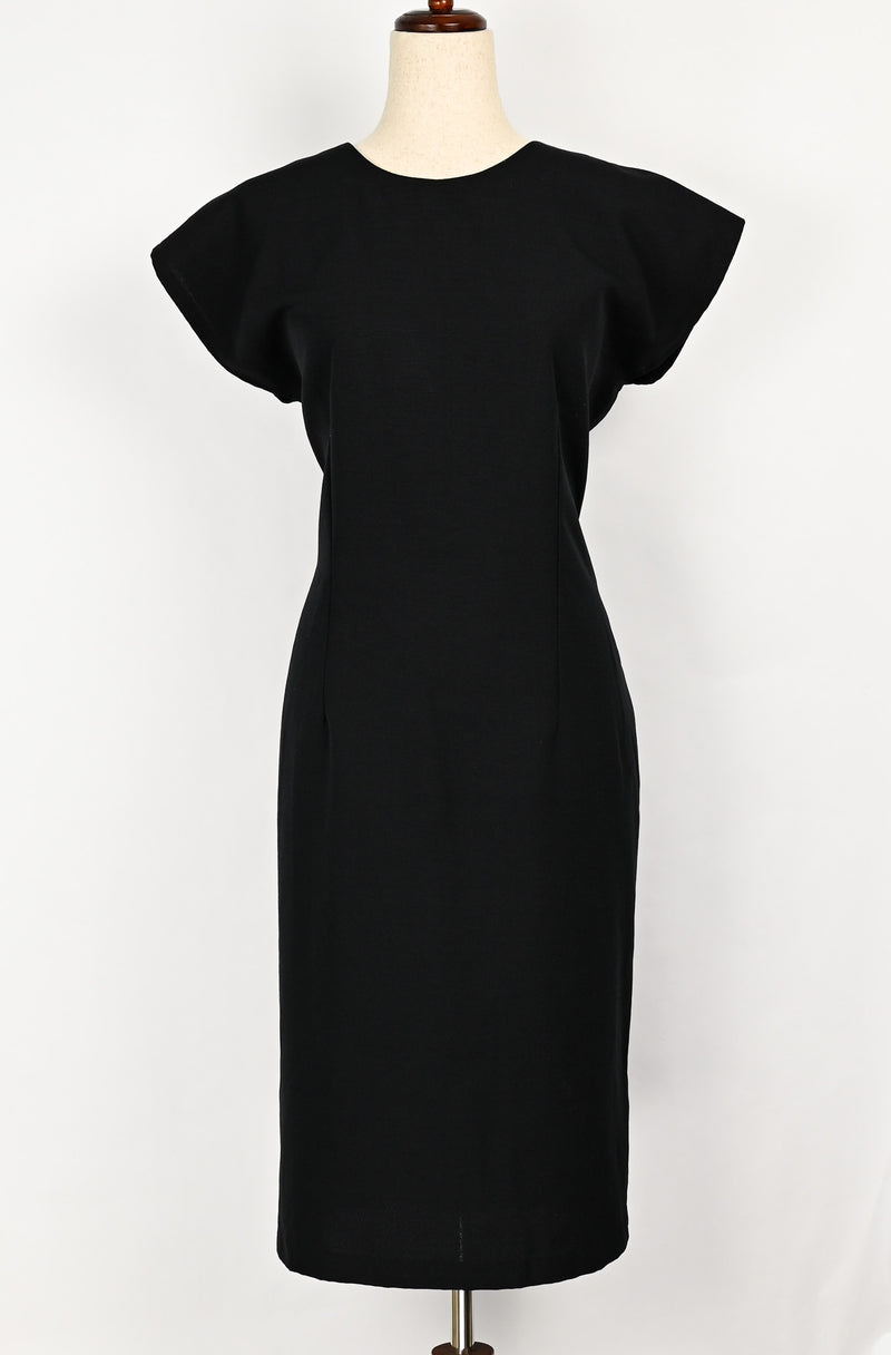 Vintage 80s Black CARY ROBBINS Polyester Midi Sheath Dress - 14