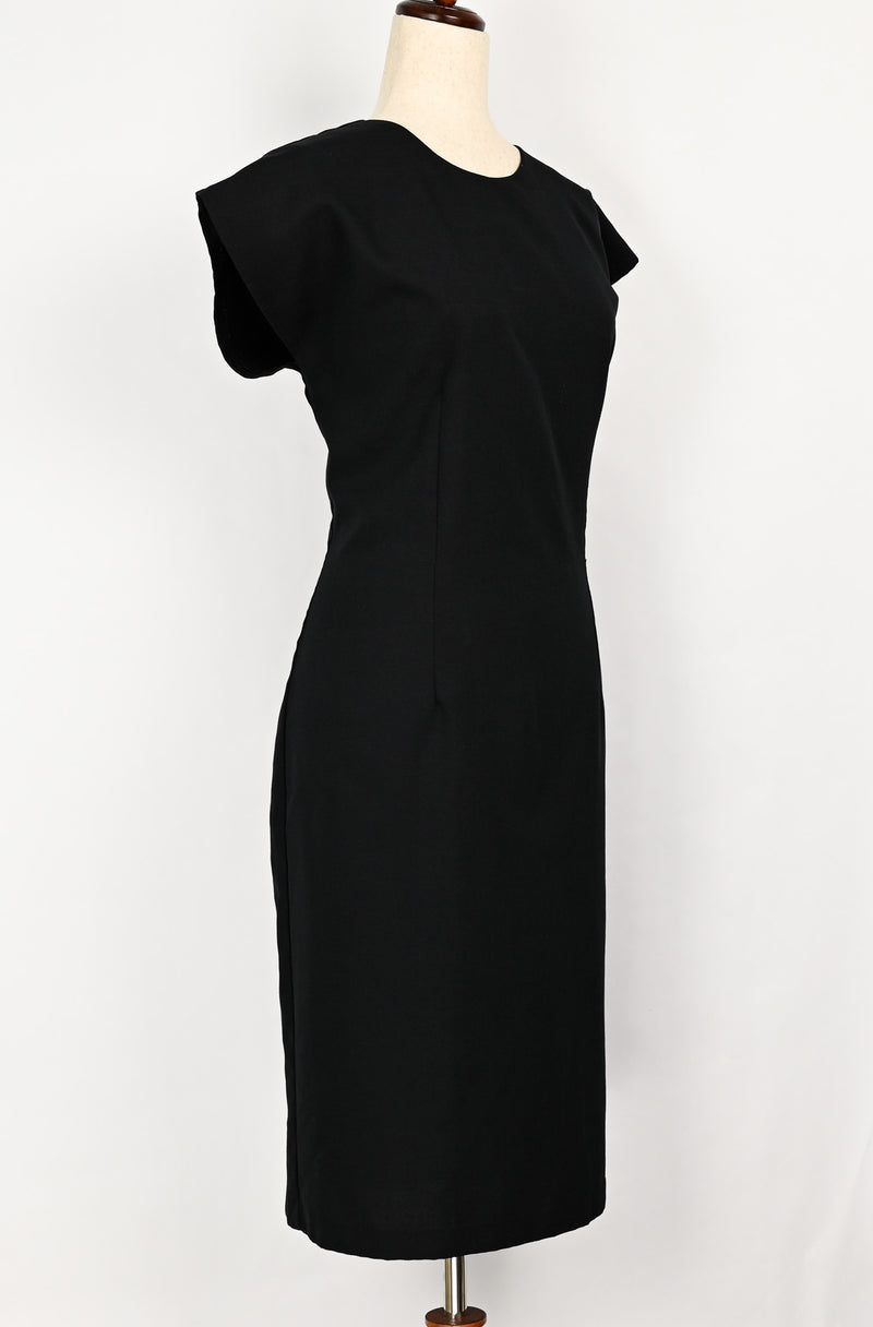 Vintage 80s Black CARY ROBBINS Polyester Midi Sheath Dress - 14