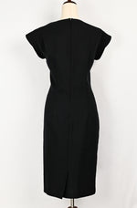Vintage 80s Black CARY ROBBINS Polyester Midi Sheath Dress - 14