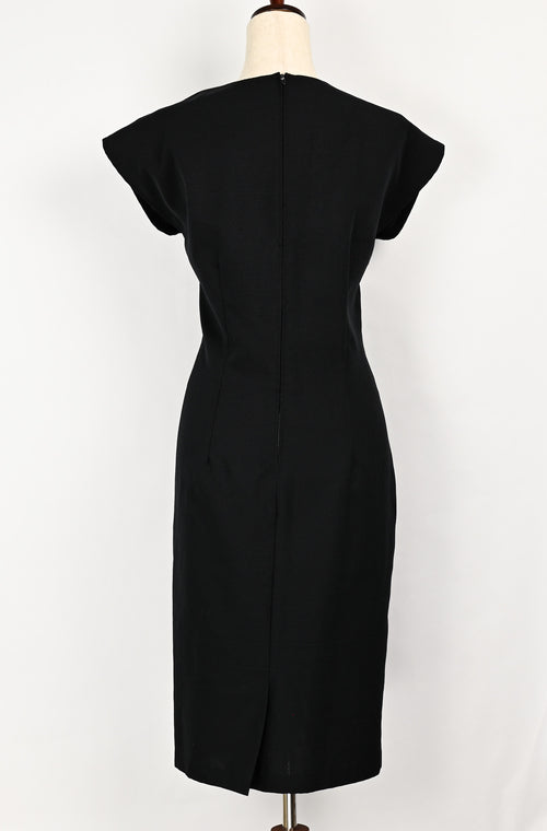 Vintage 80s Black CARY ROBBINS Polyester Midi Sheath Dress - 14
