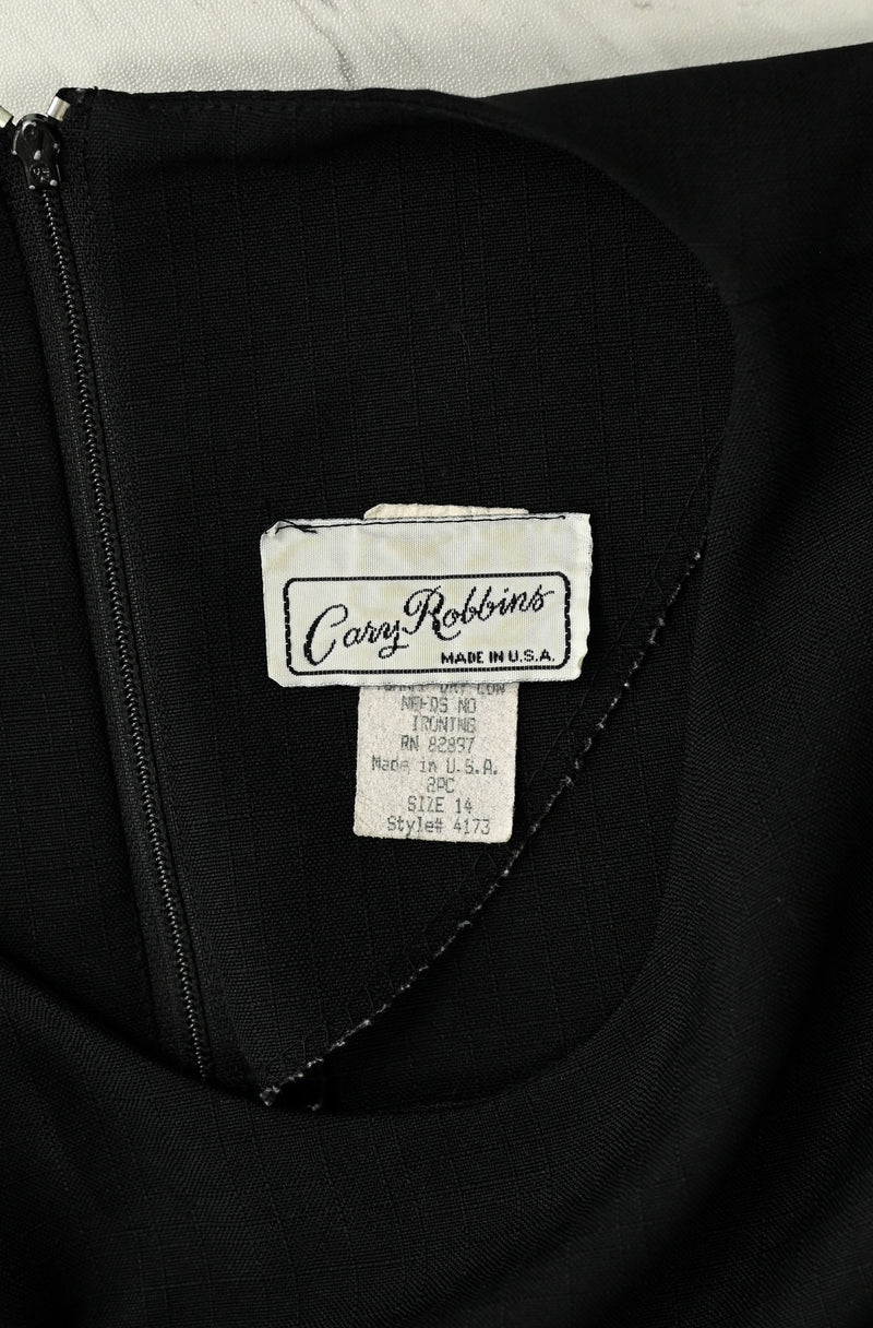 Vintage 80s Black CARY ROBBINS Polyester Midi Sheath Dress - 14