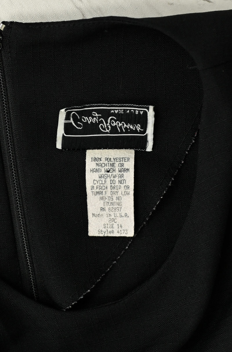 Vintage 80s Black CARY ROBBINS Polyester Midi Sheath Dress - 14