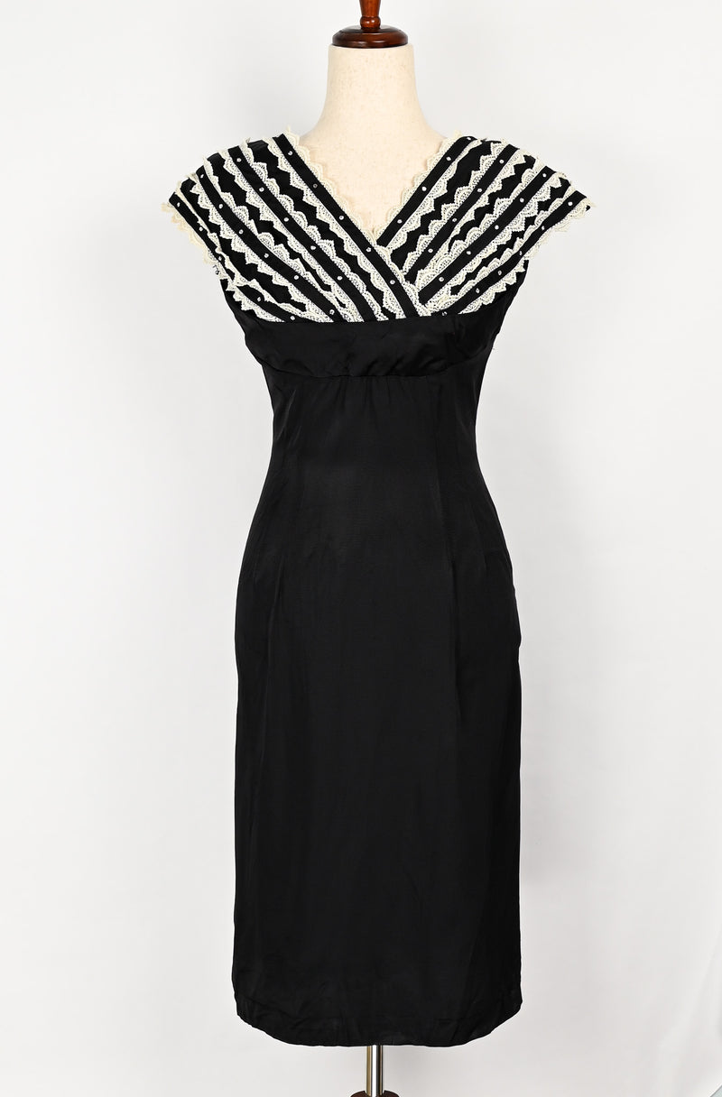 RARE Vintage 50s Black & White Lace THEO OF CALIFORNIA "Career Girl" Formal Dress