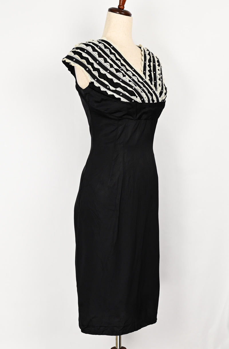RARE Vintage 50s Black & White Lace THEO OF CALIFORNIA "Career Girl" Formal Dress