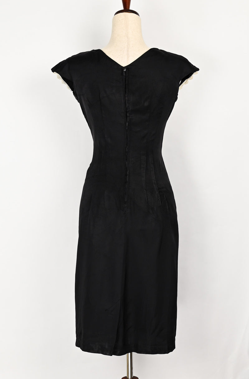 RARE Vintage 50s Black & White Lace THEO OF CALIFORNIA "Career Girl" Formal Dress