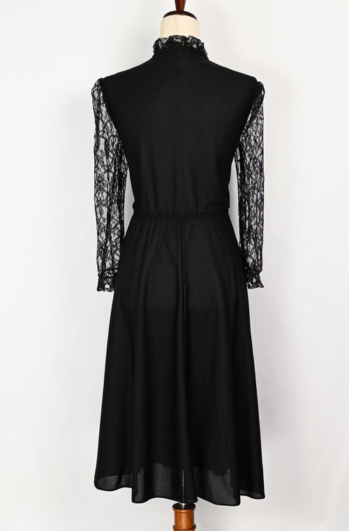 Vintage 70s/80s Black Lace ALTOGETHER FASHIONS Long Sleeve Formal Dress - 16