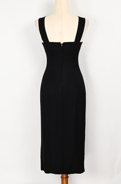 Vintage 80s Black ZUM ZUM Strappy Beaded Formal Midi Dress