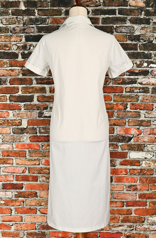 Vintage 70s White JUST RIGHT Nurses Uniform Diner Shirt Dress - 10