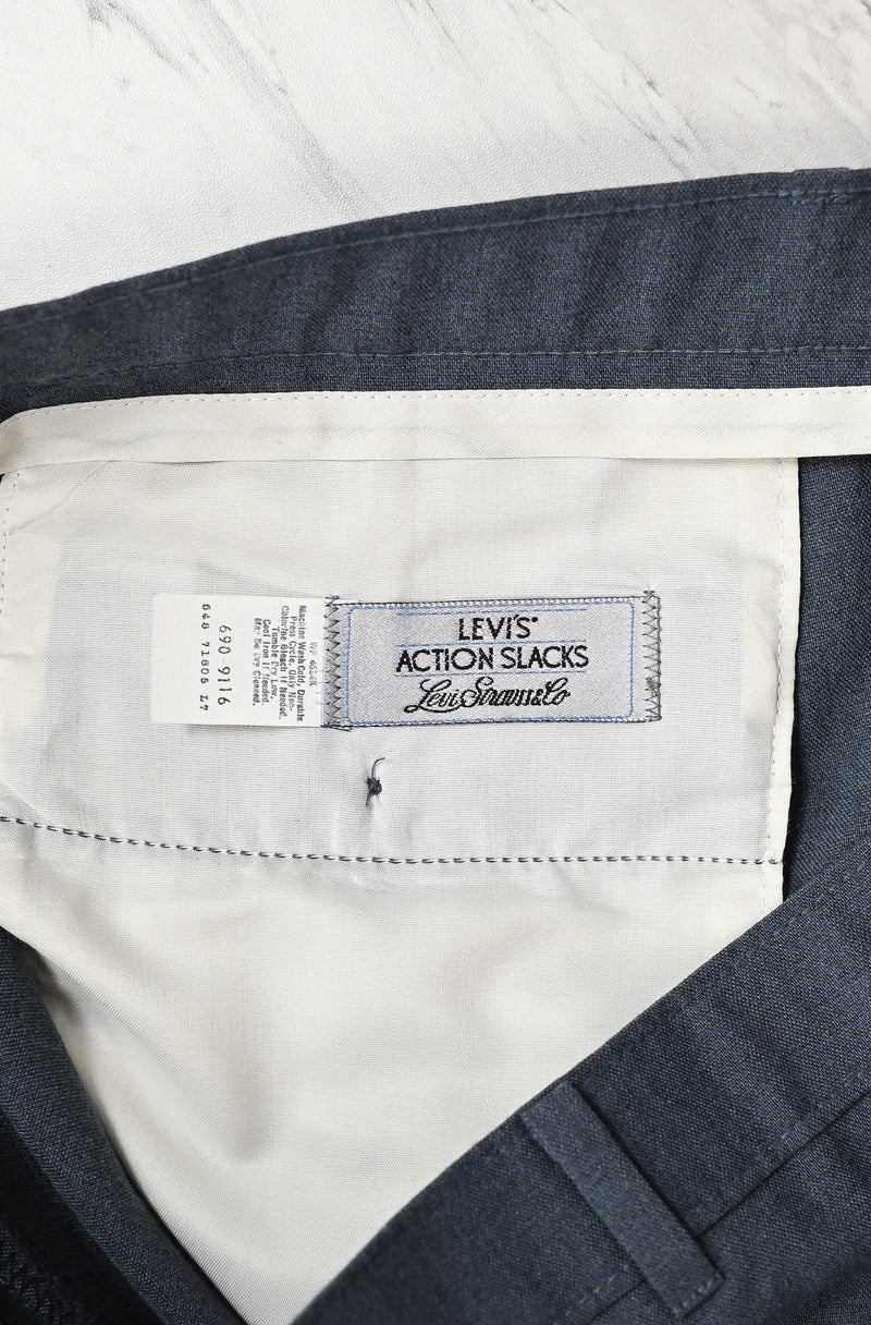 Vintage 70s/80s Greyish Blue LEVI'S Action Slacks Polyester Dress Pants