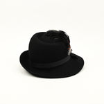 Vintage 40s/50s Black Wool LANCASTER Asymmetrical Brimmed Hat w/ Feather Accent