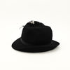 Vintage 40s/50s Black Wool LANCASTER Asymmetrical Brimmed Hat w/ Feather Accent