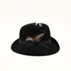 Vintage 40s/50s Black Wool LANCASTER Asymmetrical Brimmed Hat w/ Feather Accent