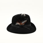 Vintage 40s/50s Black Wool LANCASTER Asymmetrical Brimmed Hat w/ Feather Accent