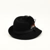 Vintage 40s/50s Black Wool LANCASTER Asymmetrical Brimmed Hat w/ Feather Accent