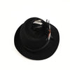 Vintage 40s/50s Black Wool LANCASTER Asymmetrical Brimmed Hat w/ Feather Accent