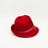 Vintage 40s/50s Red Wool LANCASTER Asymmetrical Brimmed Hat w/ Feather Accent