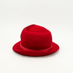 Vintage 40s/50s Red Wool LANCASTER Asymmetrical Brimmed Hat w/ Feather Accent