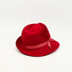 Vintage 40s/50s Red Wool LANCASTER Asymmetrical Brimmed Hat w/ Feather Accent