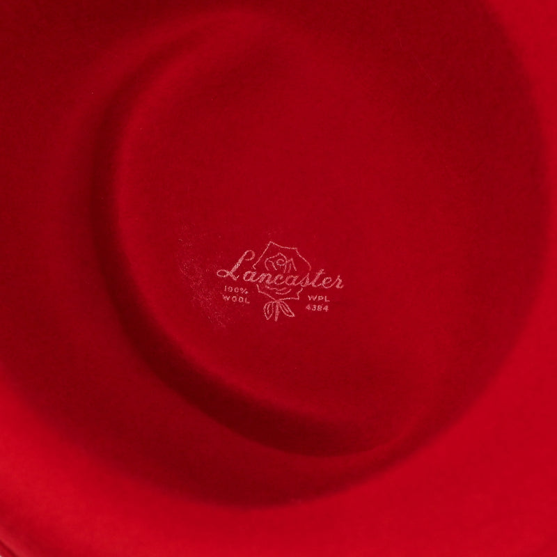 Vintage 40s/50s Red Wool LANCASTER Asymmetrical Brimmed Hat w/ Feather Accent