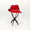 Vintage 40s/50s Red Wool LANCASTER Asymmetrical Brimmed Hat w/ Feather Accent
