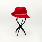 Vintage 40s/50s Red Wool LANCASTER Asymmetrical Brimmed Hat w/ Feather Accent