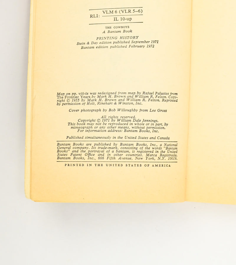 1972 Edition - THE COWBOYS - William Dale Jennings - Paperback Book