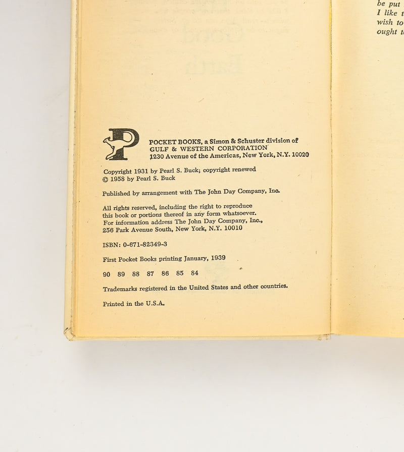 1958 Edition - THE GOOD EARTH - Pearl S. Buck - Hardback Book