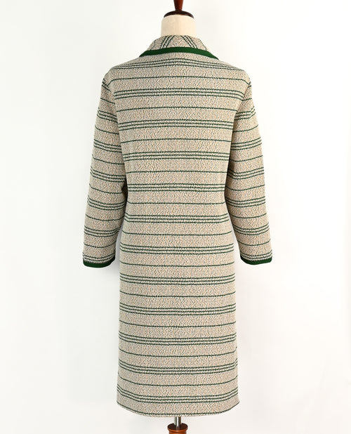 Vintage 60s Green Striped AMY ADAMS KNITS Long Button Up Jacket