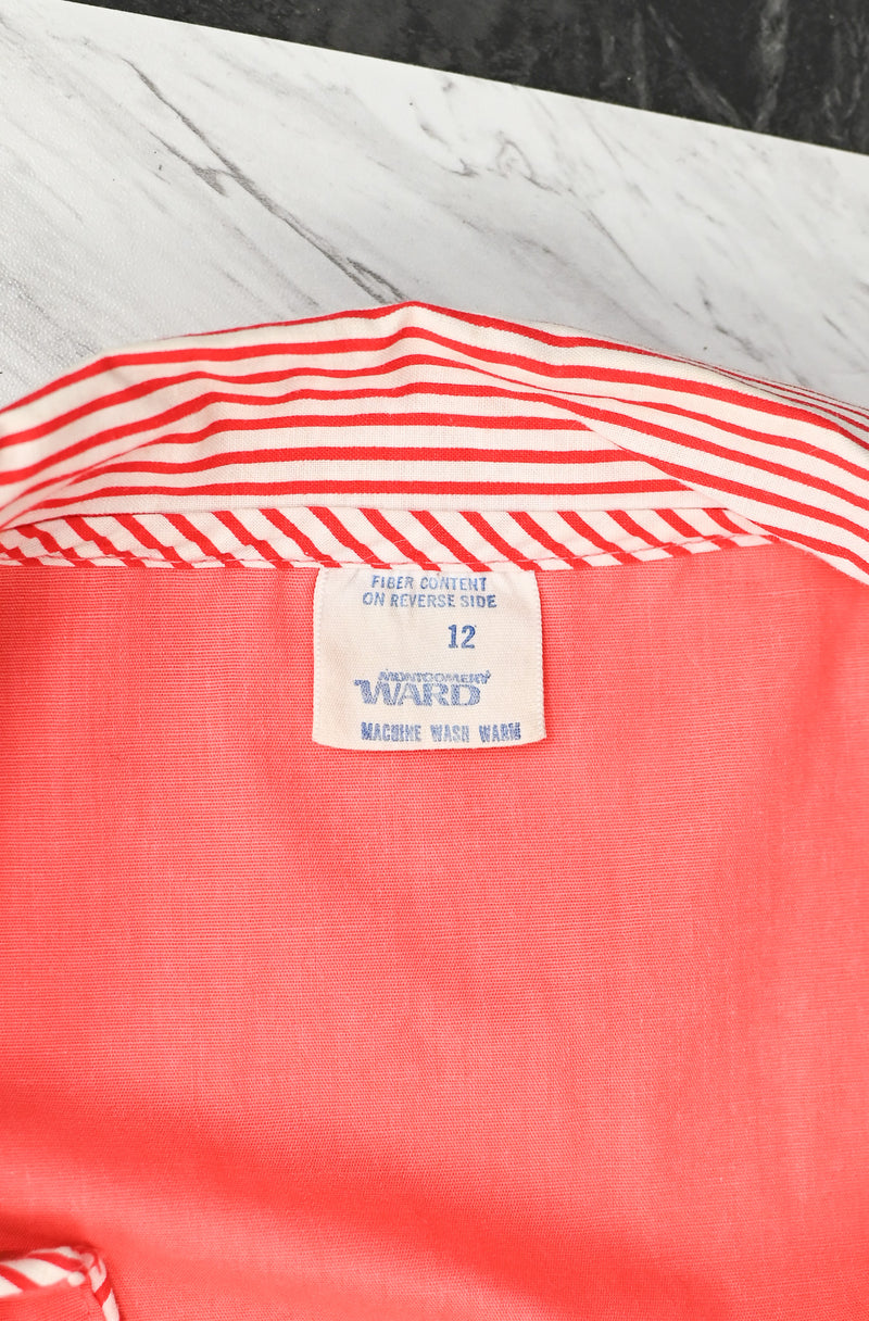 Vintage 60's Peachy Pink MONTGOMERY WARD Snap Button Diner Style Sleeveless Dress - 12