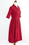 Vintage 70's Red Geometric Print JONATHAN LOGAN Button Up Prairie Dress w/ 3/4 Sleeves