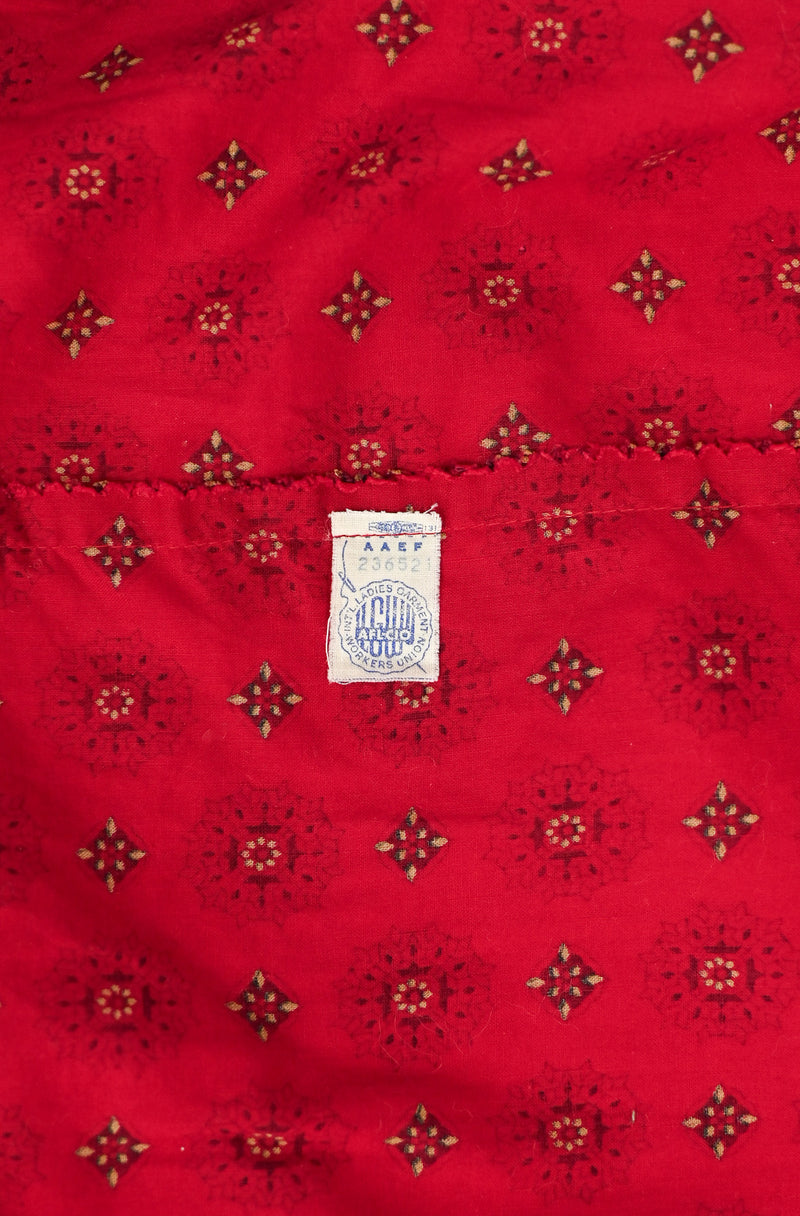 Vintage 70's Red Geometric Print JONATHAN LOGAN Button Up Prairie Dress w/ 3/4 Sleeves