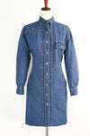 Rare - Vintage 80's Blue Denim RALPH LAUREN Long Sleeve Dress - 6